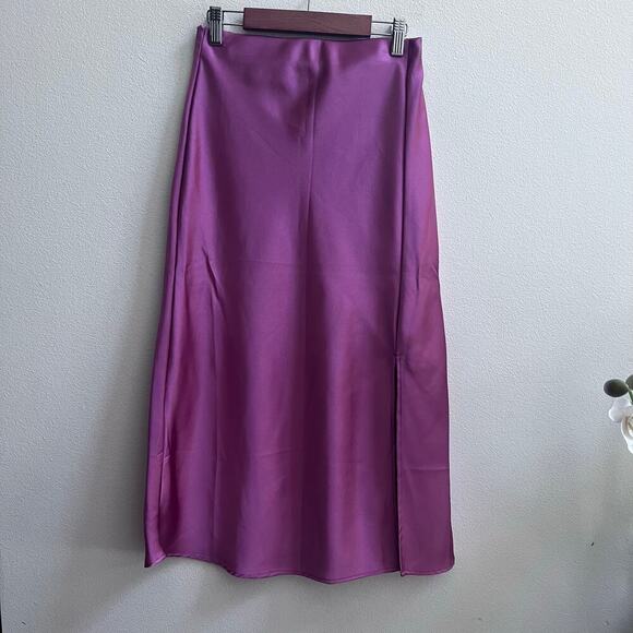 Renee C. Dresses & Skirts - Renee C. High Slit Satin Pink‎ Midi Skirt Women's Size Small